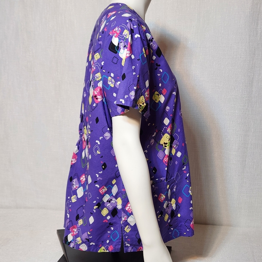 SB Scrubs Confetti Purple V Neck Scrub Top Cotton Medical Large - Picture 7 of 10